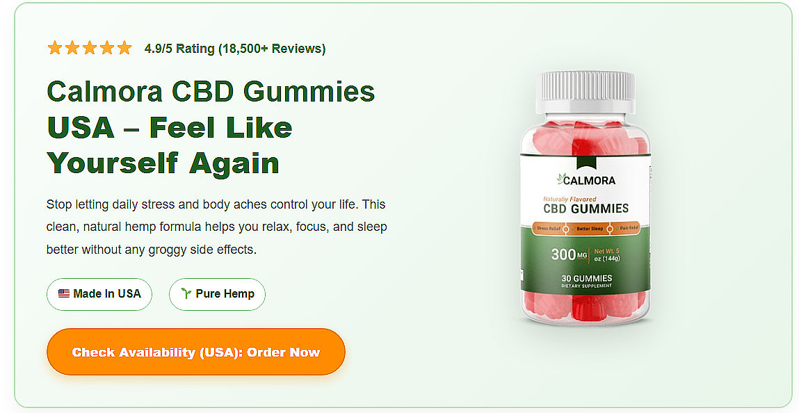 Calmora CBD Gummies USA — 300mg, 30 gummies, made in the USA for stress relief, better sleep, and pain relief